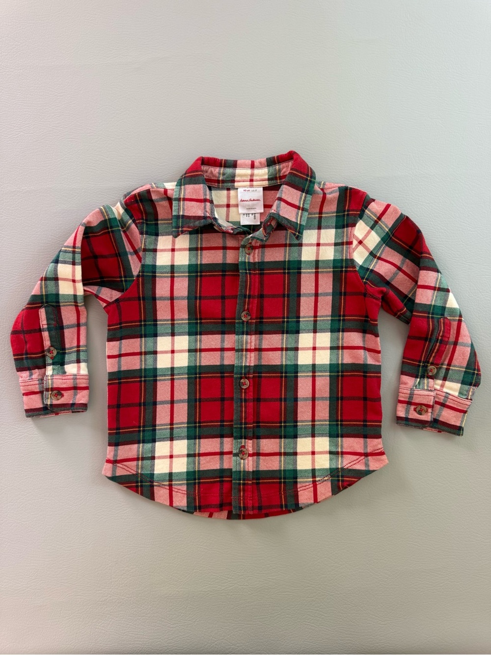 Hanna Andersson Christmas Plaid Shirt Shacket French Terry Button Up Boy 3T 90cm